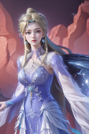 Ancient style, fairy spirit, elegant, elegant, black and beautiful long hair,
(Daytime), (((blonde_hair:1.3))), (Long hair:1.4),
((purple eyes)), ((1 mature woman:1.3)), slim, slender,,
Best quality, extremely detailed, HD, 8k,
(evil smile), (evil face),
angel_wings,sfw,(red lips),
1 girl, GdClth, 1 girl,
leoarmor,DonM3l3m3nt4l

Long hair, hair accessories, long sleeves, dresses, accessories,
Standing, whole body, flower, hair flower, necklace, correct anatomy,
Snowflakes sparkle with tiny ice crystals,
, 2.5D animation masterpiece, ultra high definition,
Clarity, light and shadow play,
Super high detail, Artstation, ideal center composition