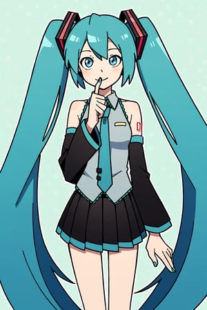 score_9, score_8_up, score_7_up, 1girl, hatsune miku, detached sleeves, hatsune miku, long hair, necktie, shirt, skirt, solo, twintails, very long hair