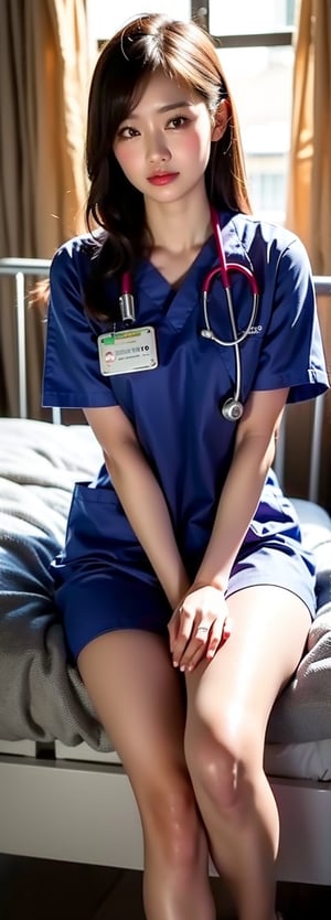 a young blonde asian beauty, a nurse in the hospital, perfect light