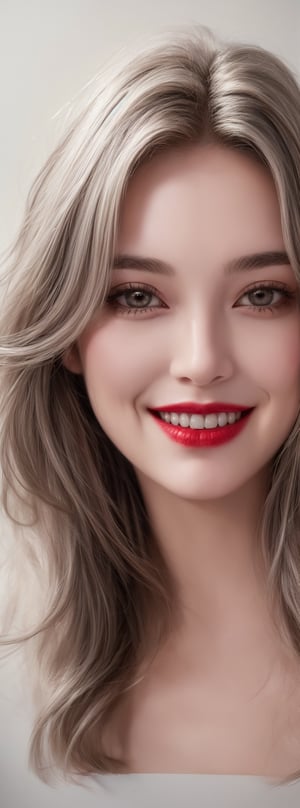 a beautiful girl 18 years, with silver short hair, messy hair, GRIN,red lipstic, full lips, alluring, portrait by Charles Miano, pastel drawing, illustrative art, soft lighting, detailed, more Flowing rhythm, elegant, low contrast ,idol,1girl,korean,beauty,Korean