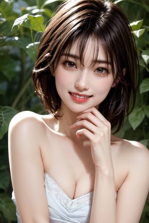 4k, best quality, masterpiece, 20yo 1girl, (lace dress, alluring smile), (Beautiful and detailed eyes), Detailed face, detailed eyes, double eyelids, thin face, real hands, muscular fit body, semi visible abs, ((short hair with long locks:1.2)), black hair, rose garden, happy smile, real person, color splash style photo, yama2