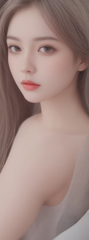 a beautiful girl 18 years, with silver short hair, messy hair, red lipstic, full lips, alluring, portrait by Charles Miano, pastel drawing, illustrative art, soft lighting, detailed, more Flowing rhythm, elegant, low contrast,Korean,Japanese,perfect light