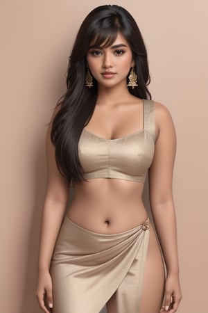 Extremely Realistic, A beautiful indian woman hunging a men high quality, realistic, 23 years old of indian girl full body thin waist, cute navel,  natural big breasts,big ass chubby women, skin tone fair color.4k photos 

Hair Style: long hair with bangs.

Ornament:  earrings.

Cloths: silk maroon  tight stylish dress


Background:white wall,beautiful Indian Girl