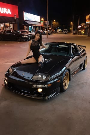 1 girl in sand up in baground night and side park supra mk4