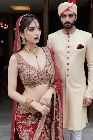 1 girl in indian wedding dress in mereage in indian man