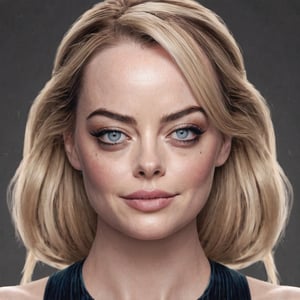 young female made from Emma stone margot robbie blend,  long ponytail, long bangs, long lashes, modelshoot style, super realistic,  4k,  expert lighting,  perfect symmetry, Realism, Makeup, Face makeup,,,
