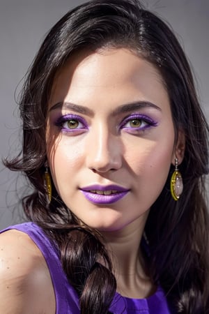 (best quality,4k,8k,highres,masterpiece:1.2),ultra-detailed,(realistic,photorealistic,photo-realistic:1.37),portrait,beautiful detailed eyes,beautiful detailed lips,extremely detailed eyes and face,longeyelashes,long hair,detailed jewelry,vivid colors,smile,skirt,night,purple eyes,multicolor hair,twintails,earrings,(purple skirt:1.5)., 