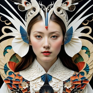 1 girl's face is Caucasian, photography in the style of detailed hyperrealism ,creature ,fantasy,James Christensen,bold lines,hyper detailed


(Kirigami representation, 3D, paper folding, paper cutting, Japanese, intricate, symmetrical, precision, clean lines : 1.3),
Ink Painting,1girl,God's Angle