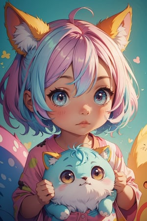 cute chibi animal, pastel colours, big eyes