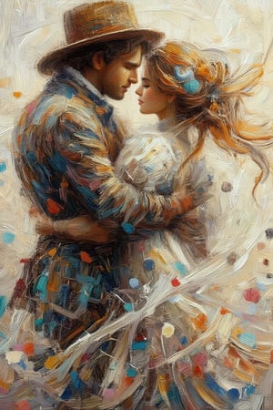 Oil painting illustration, beautiful loving couple.The beautiful girl
in the arms of her loving man,
impressionism van gogh,palette knife, soft brushstrokes on dried white canvas,ArcylicOil Painting 1,VanGogh,Oil Painting Kiko