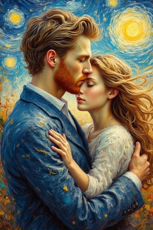 beautiful first love, beautiful girl
in the arms of a man,
impressionism van gogh,
brushstrokes, canvas, oil painting in the style VanGogh, uhd