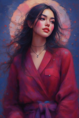  zenithal painting,gouache,realism
oil painting,modern japanese
illustration,digital illustration,adorable
girl,Ann
dittmann+loish,minimalist
wears modest crimson red and bright purple casual,long wind-blown black hair,soft make-up, pink cheeks,
,windy,romantic
vibes,inspired by Archie's
illustration painting
style,expression
shot,candid,midjourney+L
ORA
style,--niji,contra,bright
moon light,night hour,particles
on air,fireworks on sky ,     UHD HDR ,24K, 40s 