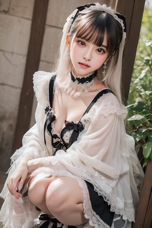 ((One girl)) ,(((upper body)))、Real17yo、cute girl、((Small breasts))、(((Long white hair)))、((Breasts and nipples are visible))、((squat))、((black lolita coordination)） And a very slim figure,,,,,、Very thin leganicules、Earrings、Pink Lip、choker、Real、Sexual、Highest quality、Detailed face、Detailed Background、Depth of written boundary、whole body viewing angle、Sexual、alone、night,Highest quality、High resolution、High resolution（Real：1.4）Detailed eyes、Gradation、Perfect anatomical figure、Woman with perfect body、Highly detailed skin、Detailed face、Beautiful eyes in every detail、Background Blur,little_cute_girl,((very small tits)),lolita_dress