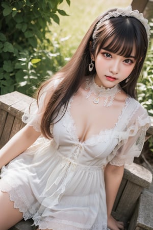 ((One girl)) ,(((upper body)))、Real17yo、cute girl、((Small breasts))、(((Long white hair)))、Breasts and nipples are visible、((squat))、((lolita  coordination)） And a very slim figure,,,,,、Very thin leganicules、Earrings、Pink Lip、choker、Real、Sexual、Highest quality、Detailed face、Detailed Background、Depth of written boundary、whole body viewing angle、Sexual、alone、night,Highest quality、High resolution、High resolution（Real：1.4）Detailed eyes、Gradation、Perfect anatomical figure、Woman with perfect body、Highly detailed skin、Detailed face、Beautiful eyes in every detail、Background Blur,little_cute_girl,((very small tits)),lolita_dress