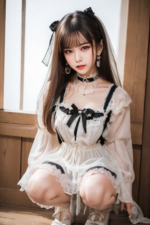 ((One girl)) ,(((upper body)))、Real17yo、cute girl、((Small breasts))、(((Long white hair)))、((Breasts and nipples are visible))、((squat))、((black lolita coordination)） And a very slim figure,,,,,、Very thin leganicules、Earrings、Pink Lip、choker、Real、Sexual、Highest quality、Detailed face、Detailed Background、Depth of written boundary、whole body viewing angle、Sexual、alone、night,Highest quality、High resolution、High resolution（Real：1.4）Detailed eyes、Gradation、Perfect anatomical figure、Woman with perfect body、Highly detailed skin、Detailed face、Beautiful eyes in every detail、Background Blur,little_cute_girl,((very small tits)),lolita_dress