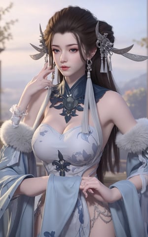 (masterpiece, best quality:1.2), 1girl, (hanfu dress:1.26),looking at viewer,(huge breasts:1.79),Depth of field,