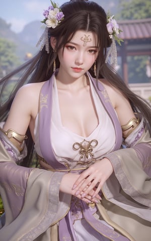 (masterpiece, best quality:1.2), 1girl, (hanfu dress:1.26),looking at viewer,(huge breasts:1.79),Depth of field,