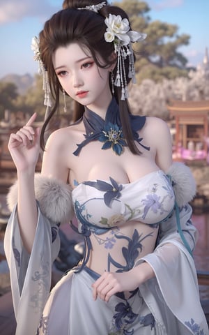 (masterpiece, best quality:1.2), 1girl, (hanfu dress:1.26),looking at viewer,(huge breasts:1.79),Depth of field,