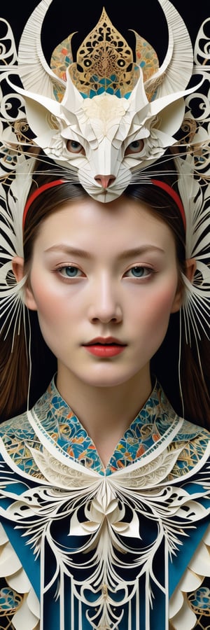 1 girl's face is Caucasian, photography in the style of detailed hyperrealism ,creature ,fantasy,James Christensen,bold lines,hyper detailed


(Kirigami representation, 3D, paper folding, paper cutting, Japanese, intricate, symmetrical, precision, clean lines : 1.3),
Ink Painting,1girl,God's Angle