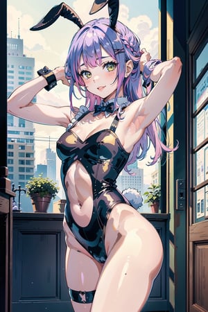 quality, masterpiece, highres, solo, 1girl, looking at viewer,,Waifu,hair,,,bowing head,,lips ,,sexy girl, half smile,,confident smile,towadefault,aatowa, sexy bunnygirl, embarrassed,blush, ambitious look,thin body,petite body,petite, long hair