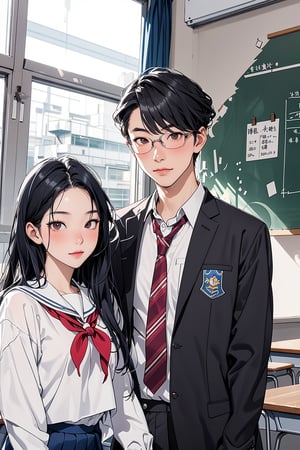 1man, 1girl, asian, couple, high school, school uniform, school, students,  realyuki0.3,Asian man,jp_school_uniform,komi_sch