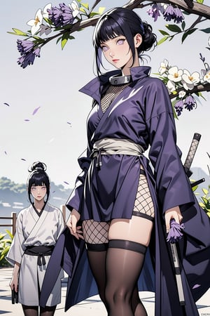 Hinata Hyuga, ninja, shinobi, fishnet, kunoichi, black hair, lavender eyes