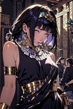 Hinata Hyuga, ancient egypt, egypt, egyptian clothes, royalty, jewelry, accessories, gold, black hair, lavender eyes