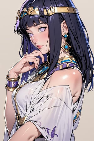 Hinata Hyuga, ancient egypt, egypt, egyptian clothes, royalty, jewelry, accessories, gold, black hair, lavender eyes