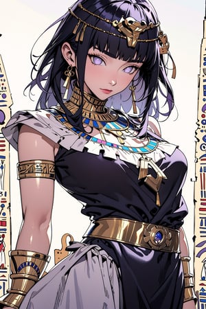 Hinata Hyuga, ancient egypt, egypt, egyptian clothes, royalty, jewelry, accessories, gold, black hair, lavender eyes