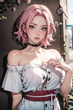 Sakura Haruno, pink hair, green eyes, model, supermodel, top model, modeling, fashion, pose, masterpiece, best quality