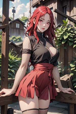 Karin Uzumaki, long red hair, red eyes, ninja, shinobi, fishnet, medic, masterpiece, best quality