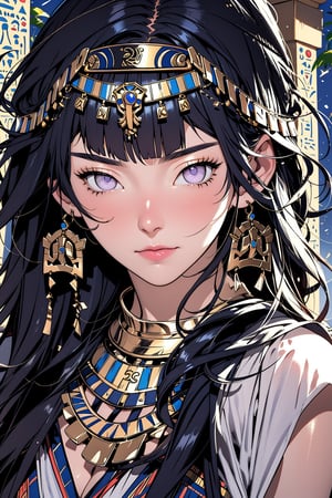 Hinata Hyuga, ancient egypt, egypt, egyptian clothes, royalty, jewelry, accessories, gold, black hair, lavender eyes