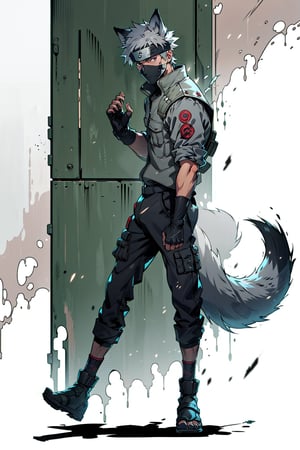 Kakashi Hatake, werewolf, wolf, wolf ear, dog, dog ear, grey hair, black eyes