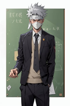 Kakashi Hatake, teacher, suit, school, classroom, grey hair, black eyes