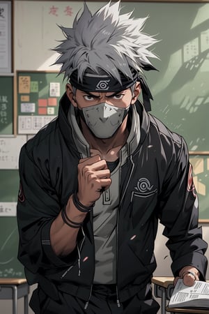 Kakashi Hatake, teacher, suit, school, classroom, grey hair, black eyes