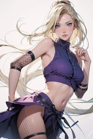 Ino Yamanaka, ninja, shinobi, kunoichi, fishnet, training, long blonde hair, blue eyes, masterpiece, best quality