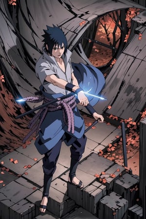 Sasuke Uchiha, ninja, shinobi, sword, black hair, black eyes, masterpiece, best quality