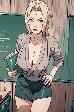 Tsunade, Tsunade Senju, long blonde hair, brown eyes, teacher, teacher outfit, fierce, strict, masterpiece, best quality