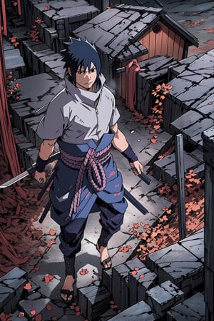 Sasuke Uchiha, ninja, shinobi, sword, black hair, black eyes, masterpiece, best quality