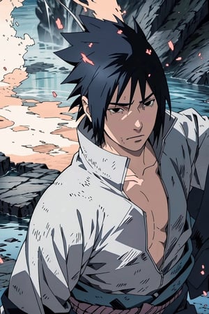 Sasuke Uchiha, ninja, shinobi, sword, black hair, black eyes, masterpiece, best quality