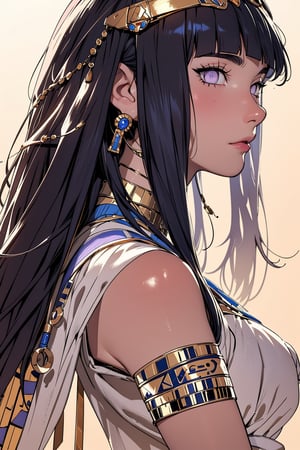 Hinata Hyuga, ancient egypt, egypt, egyptian clothes, royalty, jewelry, accessories, gold, black hair, lavender eyes