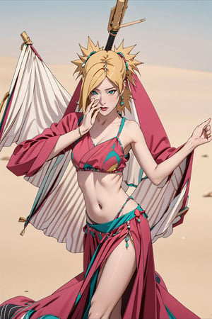 Temari, Temari Sabakuno, blonde hair, teal eyes, belly dance, dance, festival, masterpiece, best quality