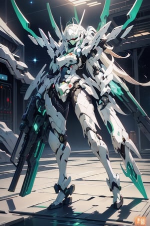 shiny armor, weapons equipped, , Crystal Mecha,sangonomiya kokomi (sparkling coralbone),mecha,Green Crystal Mecha, dark outer-space, masterpiece,best quality,zzmckzz