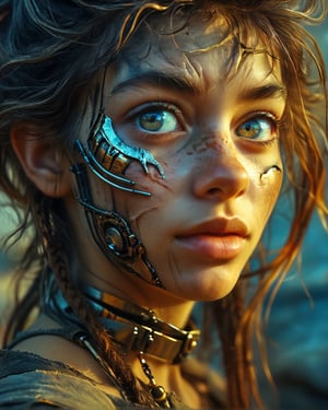 Mad Max furries and cyborg. intricate abstract, global illumination, by Beksinski's Ilya Prima's striped eyes with kind smile her hair, rembrandt, hyper realistic,, 4k HDR, ,1girl,Young Girl,more detail XL