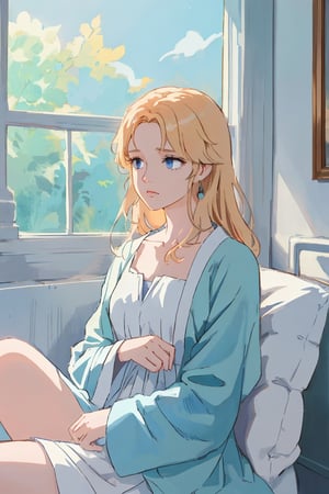By the window sits a delicately illustrated girl, blue eyes and golden hair,exuding a serene yet melancholic air. With simplicity akin to hand-drawn sketches and a flat aesthetic, she embodies quiet introspection. Bathed in soft light, her features subtly outlined, capturing her contemplative mood,
Manga Influences, anime coloring, ,sangonomiya kokomi (sparkling coralbone)