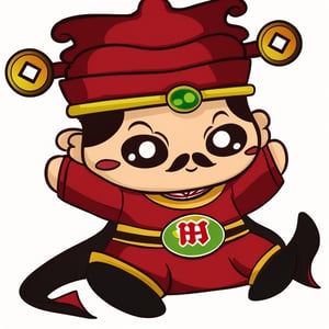 (1st boy),boy,red hat,hanfu,(White background), (SUPER CHIBI), chibi, full_body, Standing posture,chibi,（dancing）,smile, Standing posture