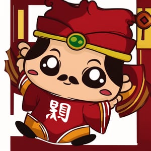 (1st boy),boy,red hat,hanfu,(Chinese style new year), (SUPER CHIBI), chibi, full_body, Standing posture,chibi,（dancing）,smile, Standing posture