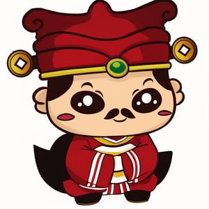 (1st boy),boy,red hat,hanfu,(White background), (SUPER CHIBI), chibi, full_body, Standing posture,chibi,（Get the charm）,smile, Standing posture
