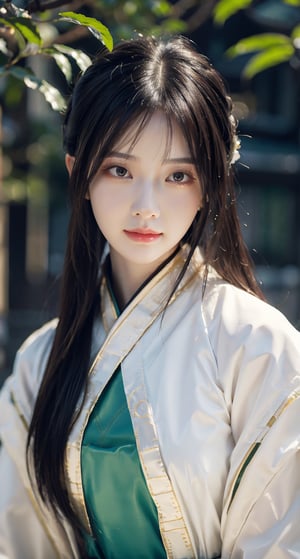 Best quality, masterpiece, ultra high res, 1 girl, beautiful face, detailed skin, looking at the viewer, black eyes, floating hair, slender, Chinese, black hair, pale skin,  straight_hair, beautiful, regal, chinese_clothes,  graceful, mid journey portrait, hanfu,ancient_beautiful,Detailedface,chinse zombie,cosplay costume , 