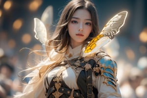 1girl, best quality, masterpiece, beautiful and aesthetic, 16K, (HDR:1.4),  cinematic lighting, ambient lighting, warm light, sidelighting, Exquisite details and textures, cinematic shot,  fantasy landscape,  fireflies,knight,armor,1girl,1 girl